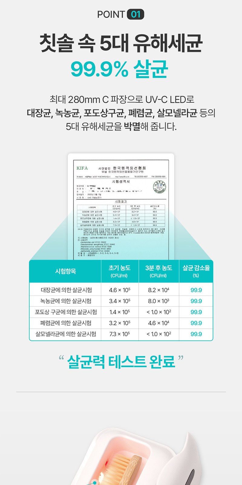 모스니에 퓨어 UVC 미니 칫솔살균기 충전기 자석싸바리 세트 상세 이미지
