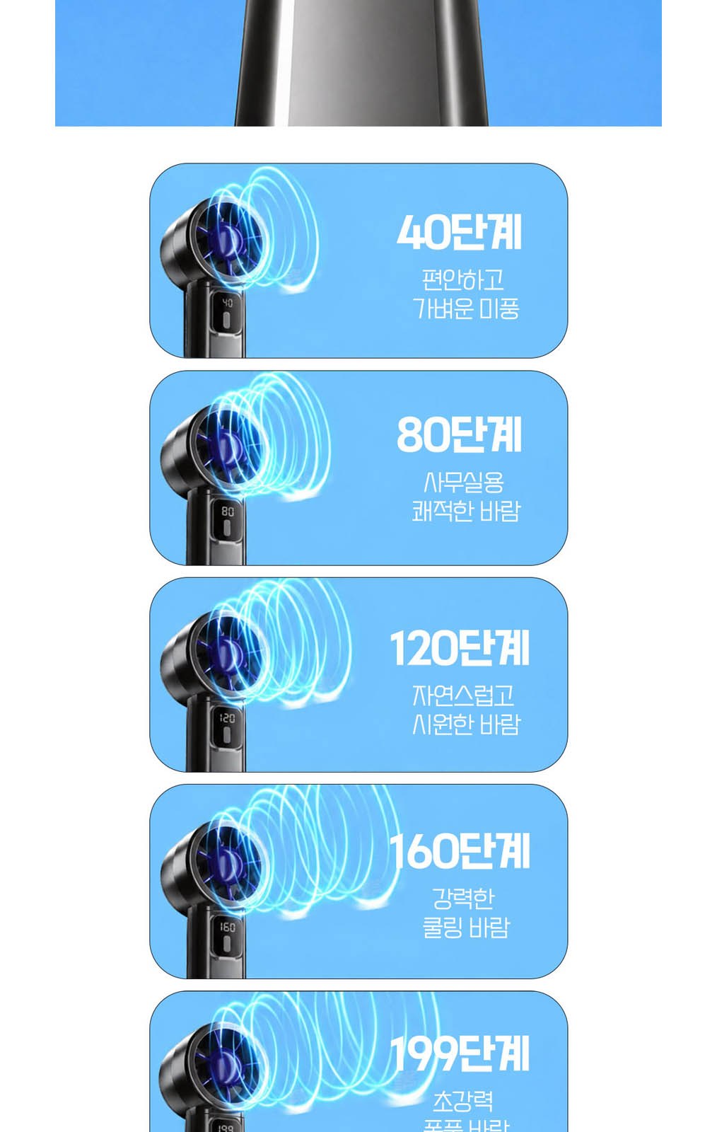 휴대용 선풍기 강력 쿨링 기능 디지털 손풍기 상세 이미지