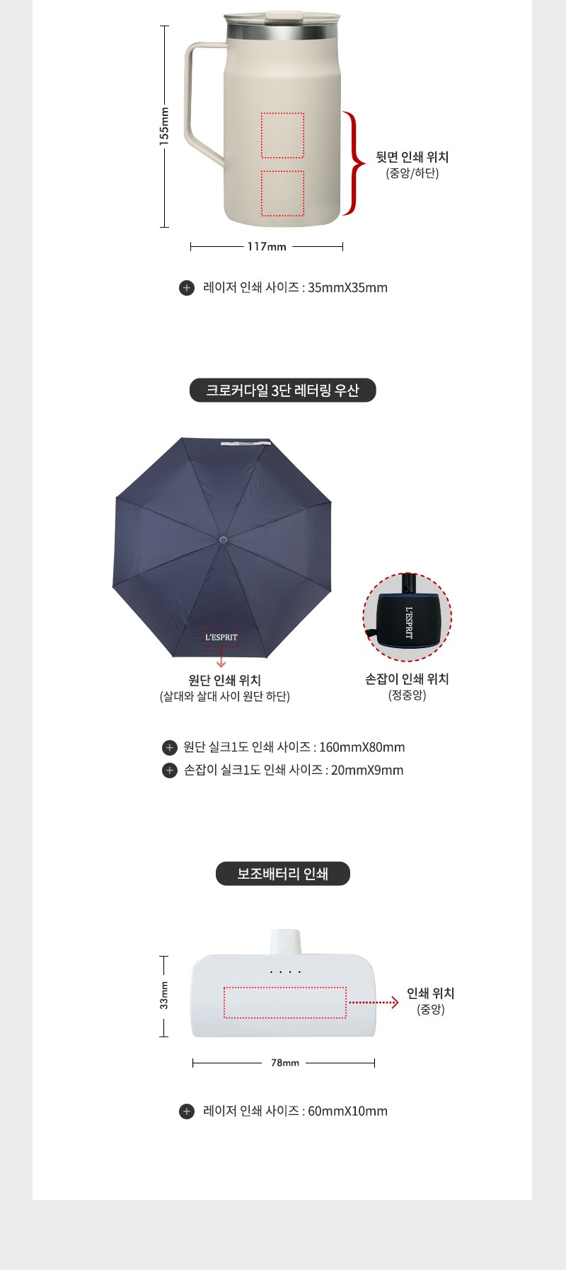 레스쁘리 고급 락앤락 세트 F(NEW메트로머그+크로커다일 레터링 우산+일체형 도킹 보조배터리) 상세 이미지